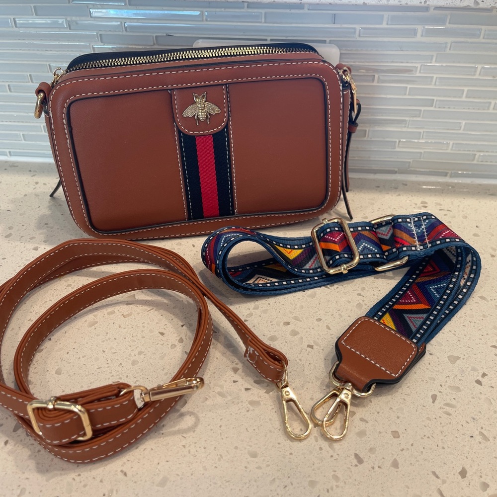 Brown Crossbody Bag with Bee Accent NWOT